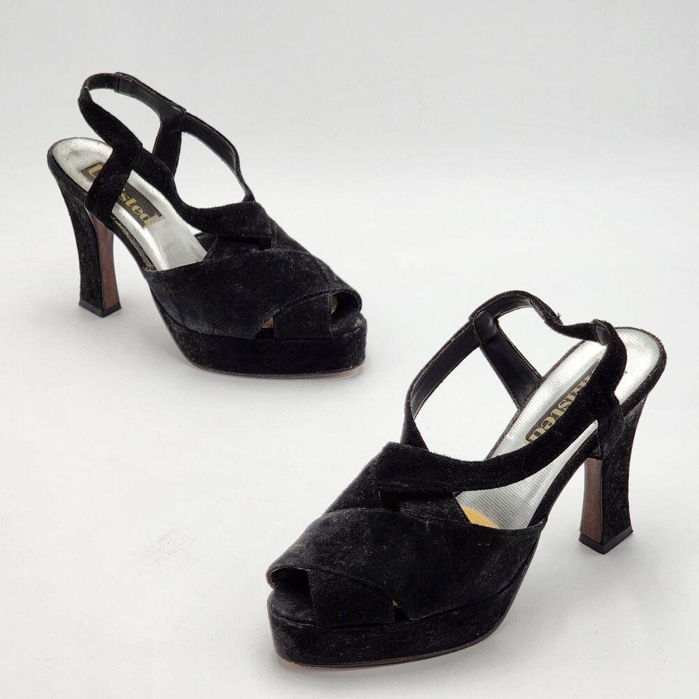 Unlisted Vintage Y2K Black Suede Strappy Platform Heels Size 7.5